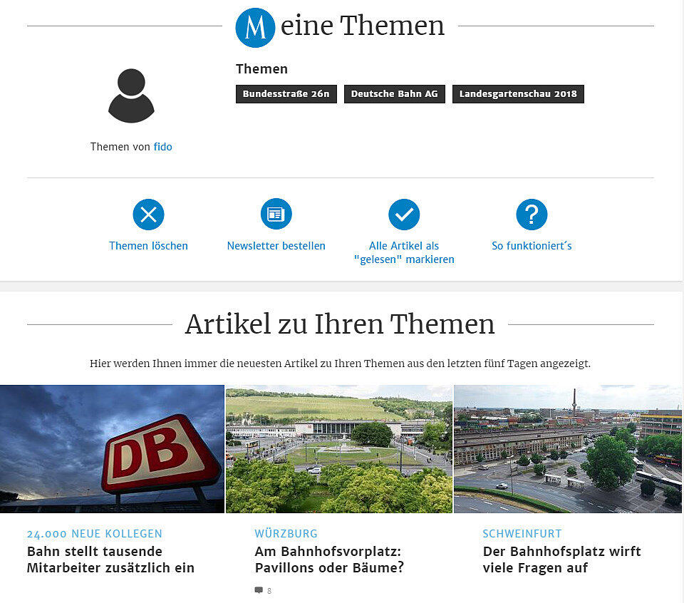 "Meine Themen"-Seite mainpost.de